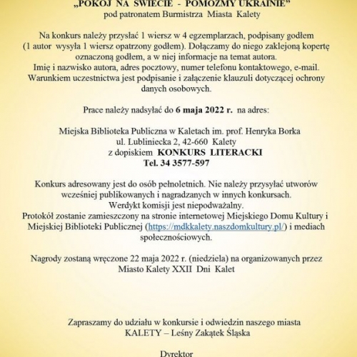 Miniatura - Weź udział w konkursie literackim pt. Pokój na świecie - pomóżmy Ukrainie